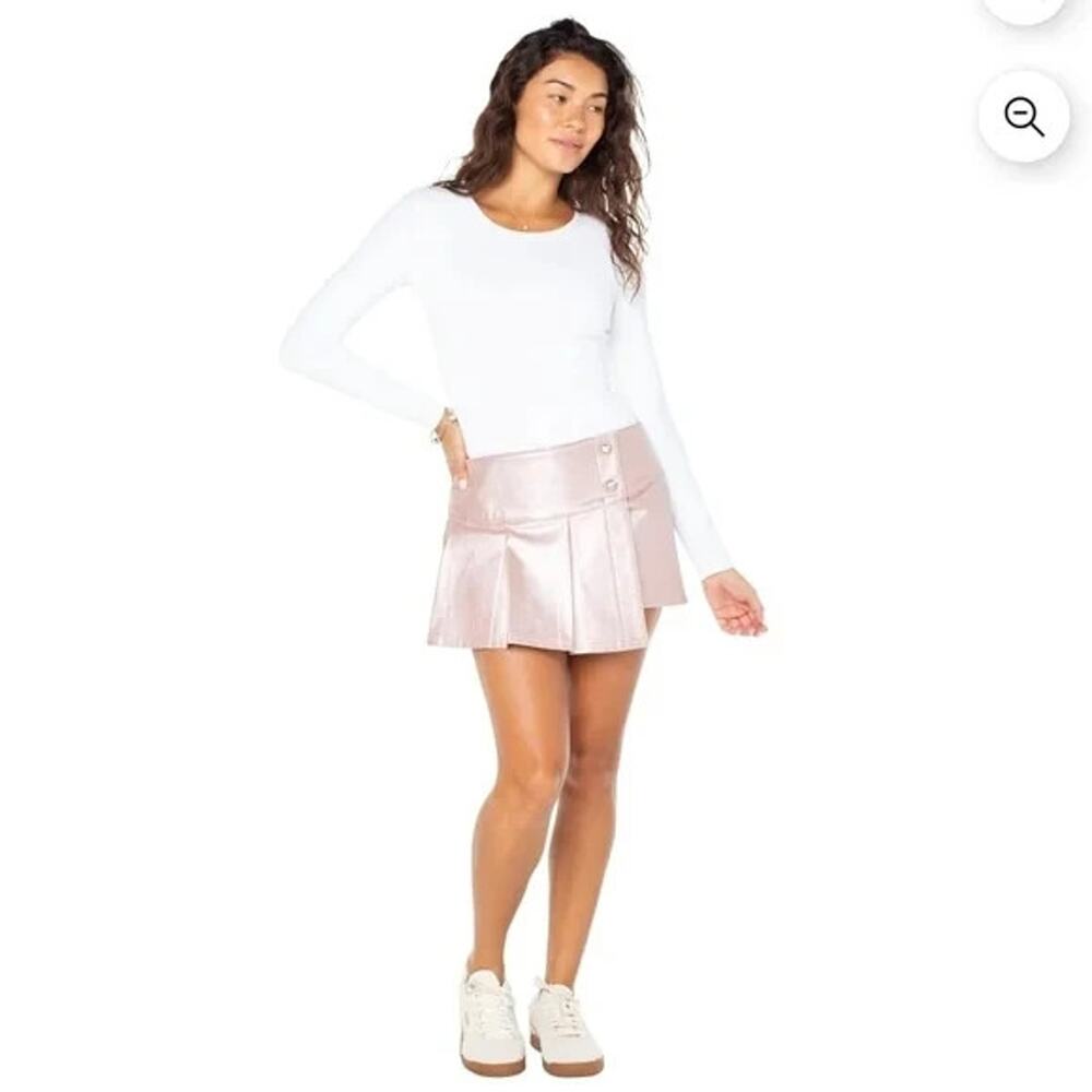 SET of 3 Celebrity Pink Size L Women Pink Gray Black Faux Leather Pleated Skort - Picture 7 of 15